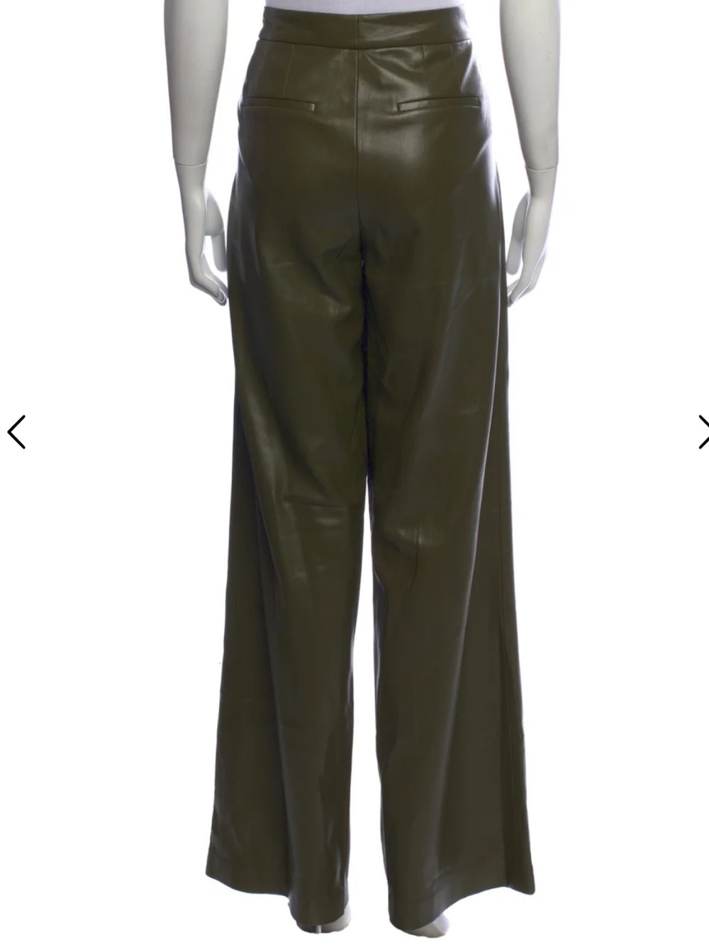 ALICE + OLIVIA Olive Green Wide-Leg Faux Leather Pants - Picture 3 of 7